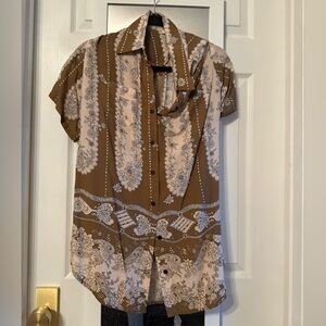 Novella Royale Brown and White Casual Button Down Shirt